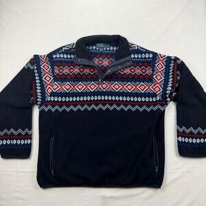 Polo Ralph Lauren Fair Isle Fleece Quarter Snap Pullover XL Navy Blue Red